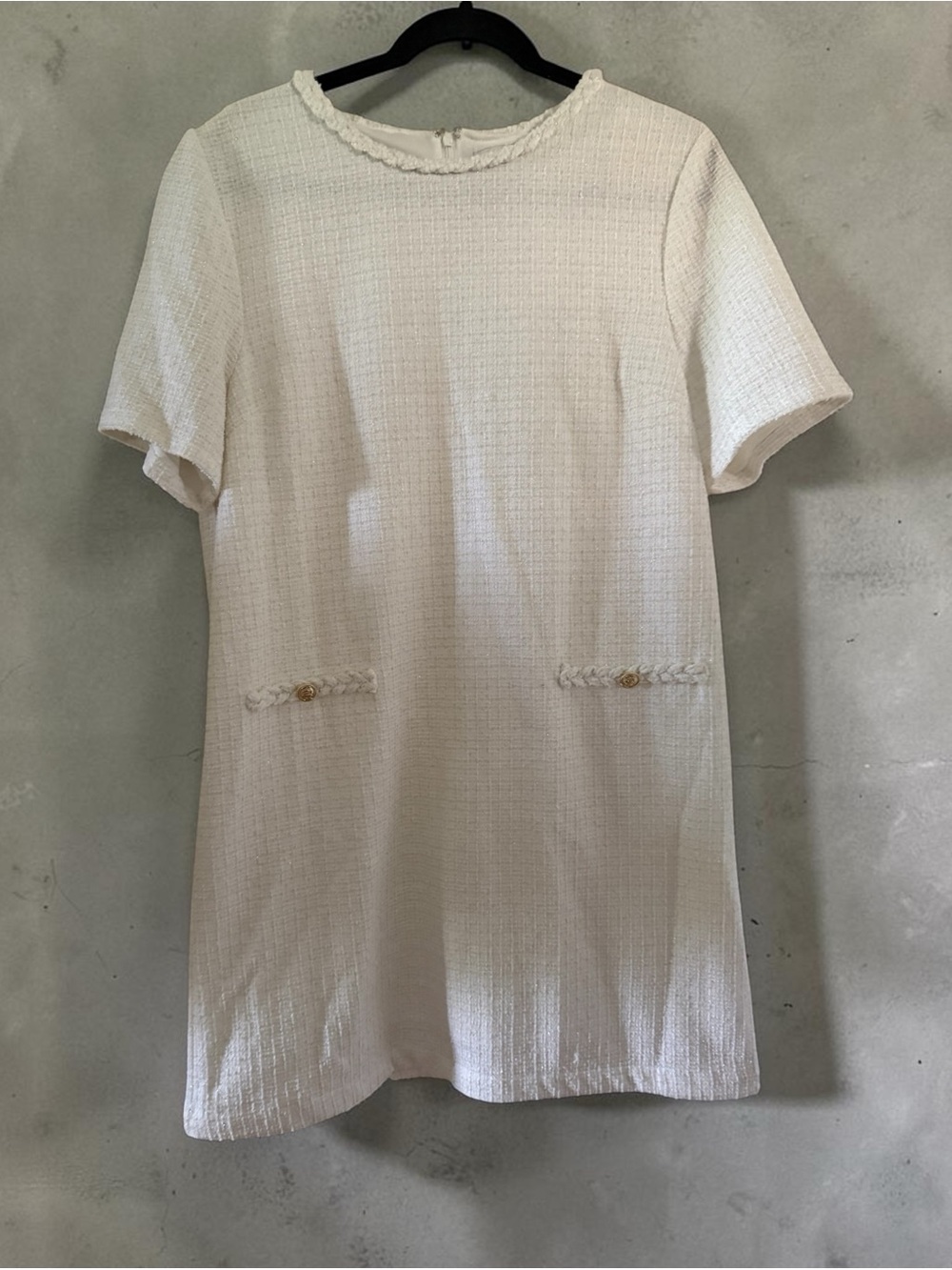 Rachel Zoe Sz L Classic Cream Short-Sleeve Tweed Dress